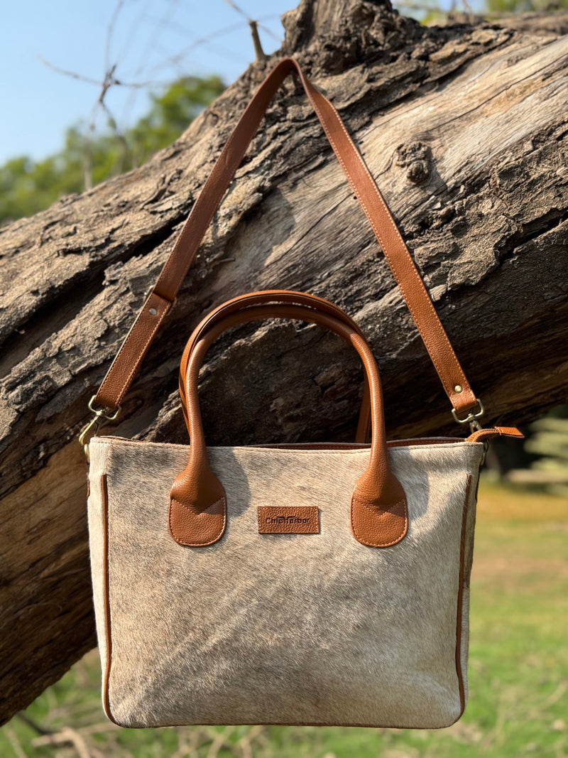 Sand Beige Cowhide Tote Bag