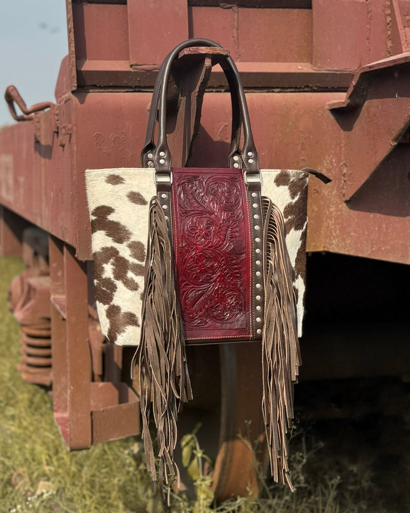 Burgundy Handcrafted Cowhide Tote