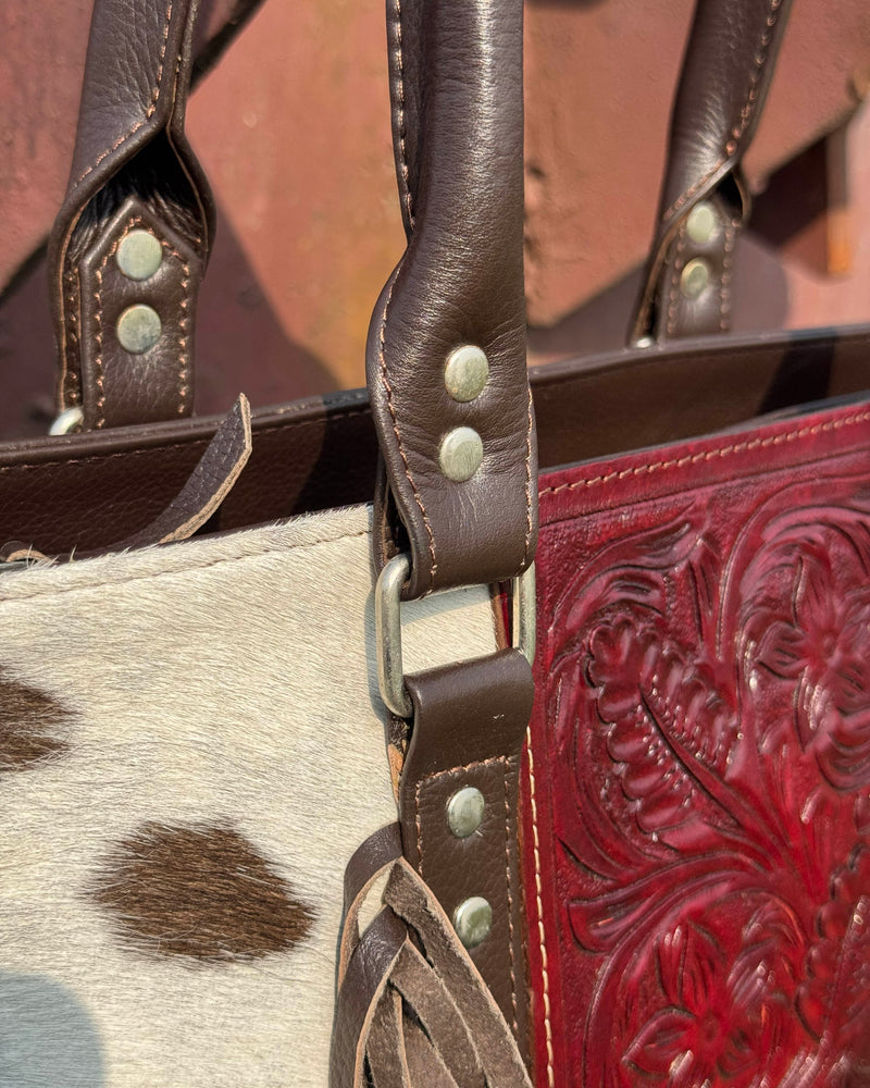 Burgundy Handcrafted Cowhide Tote