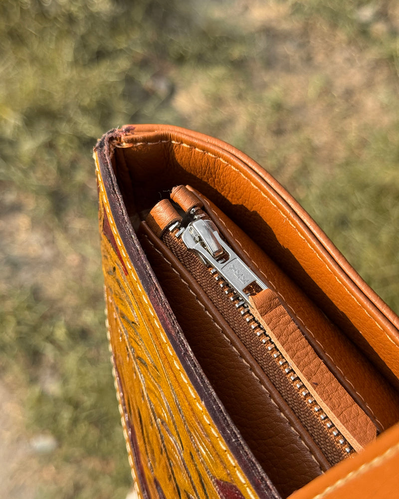 Brown & White Cowhide Leather Fringe Tote Bag