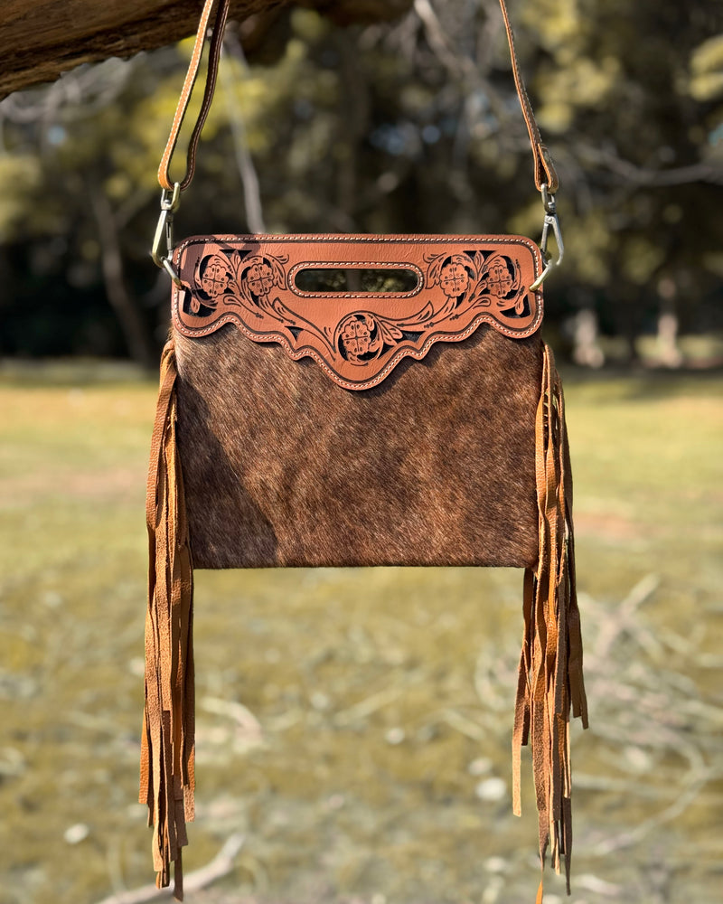 Western Cowhide Leather Fringe Crossbody