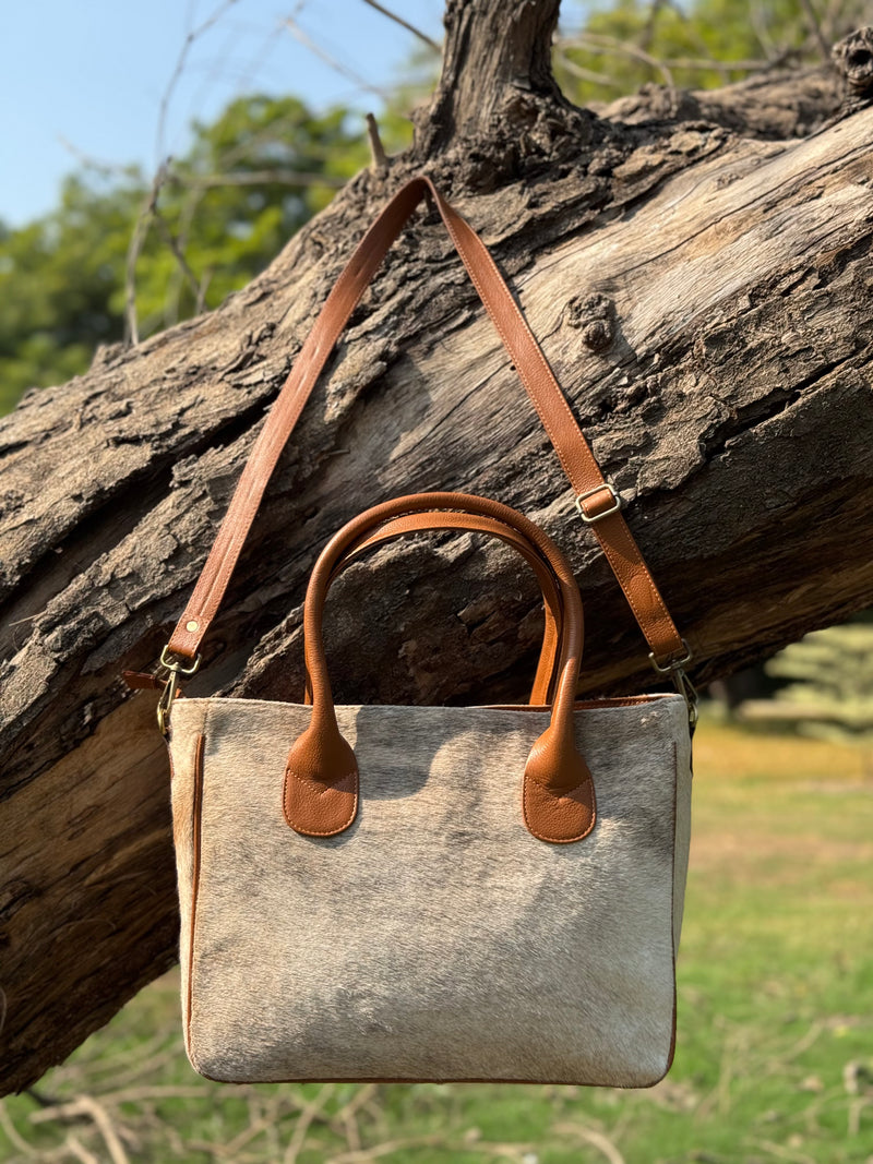 Sand Beige Cowhide Tote Bag