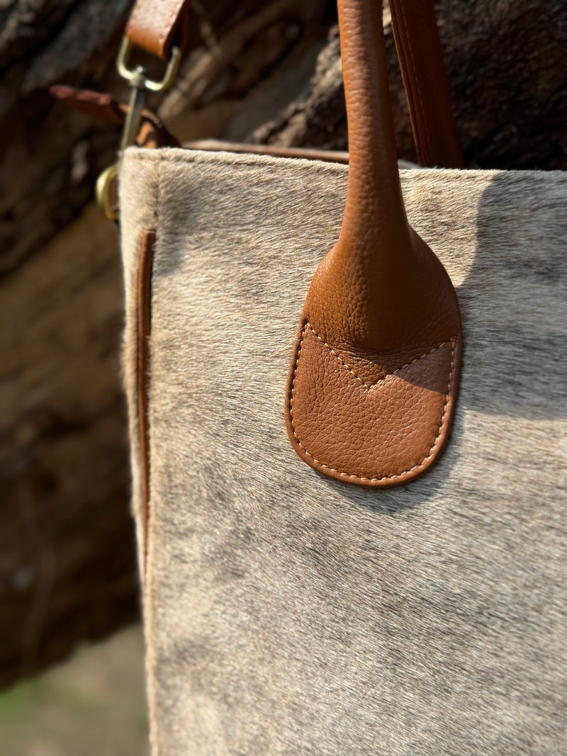 Sand Beige Cowhide Tote Bag