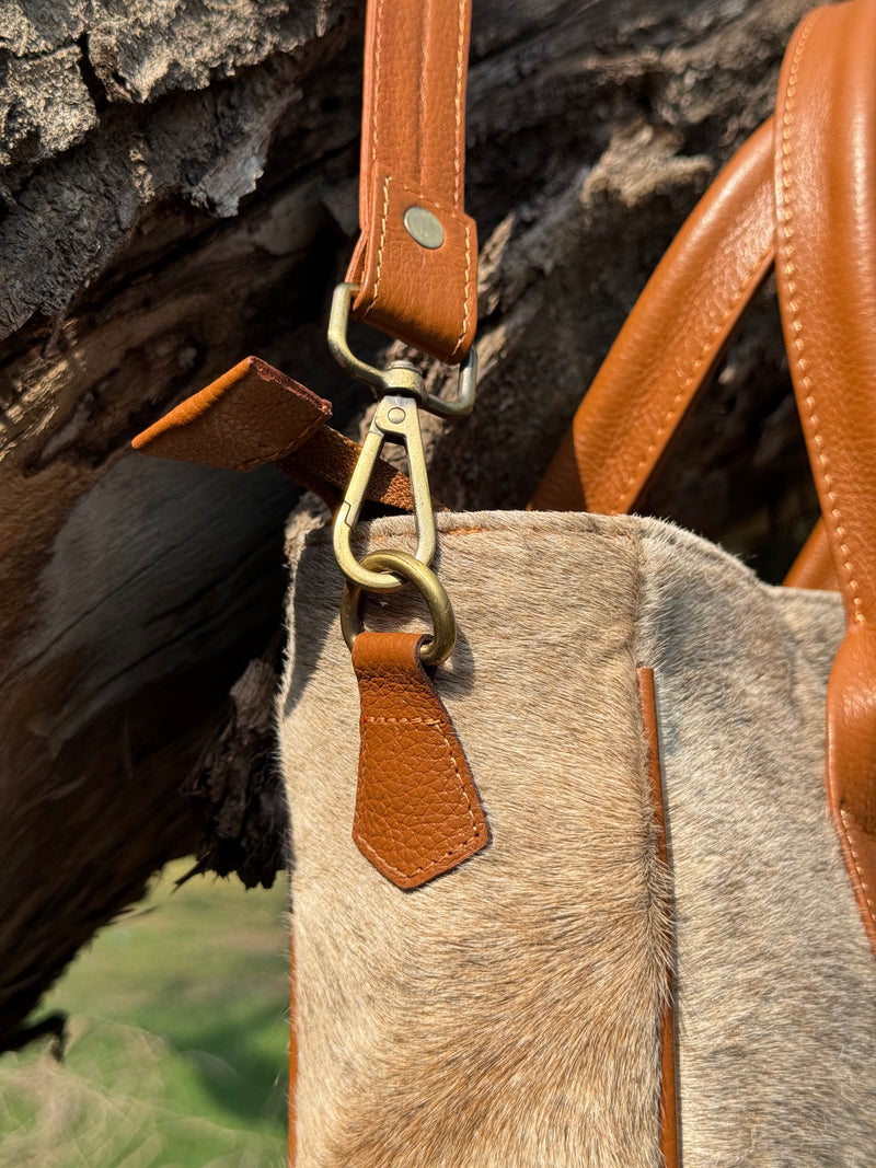 Sand Beige Cowhide Tote Bag