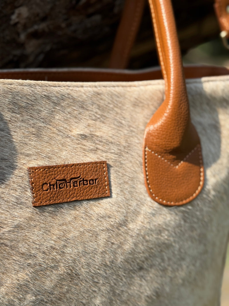 Sand Beige Cowhide Tote Bag