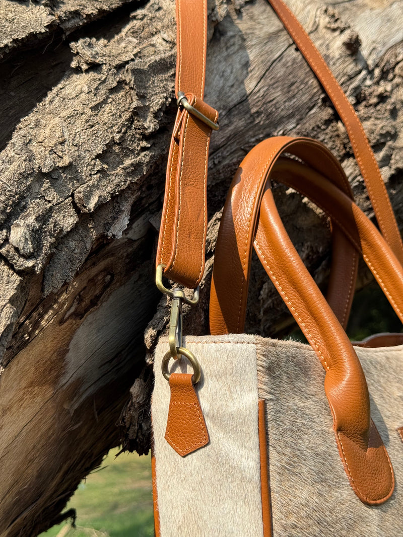 Sand Beige Cowhide Tote Bag