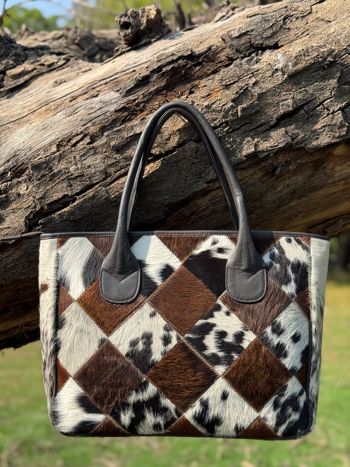 Handcrafted Patchwork Cowhide Tote