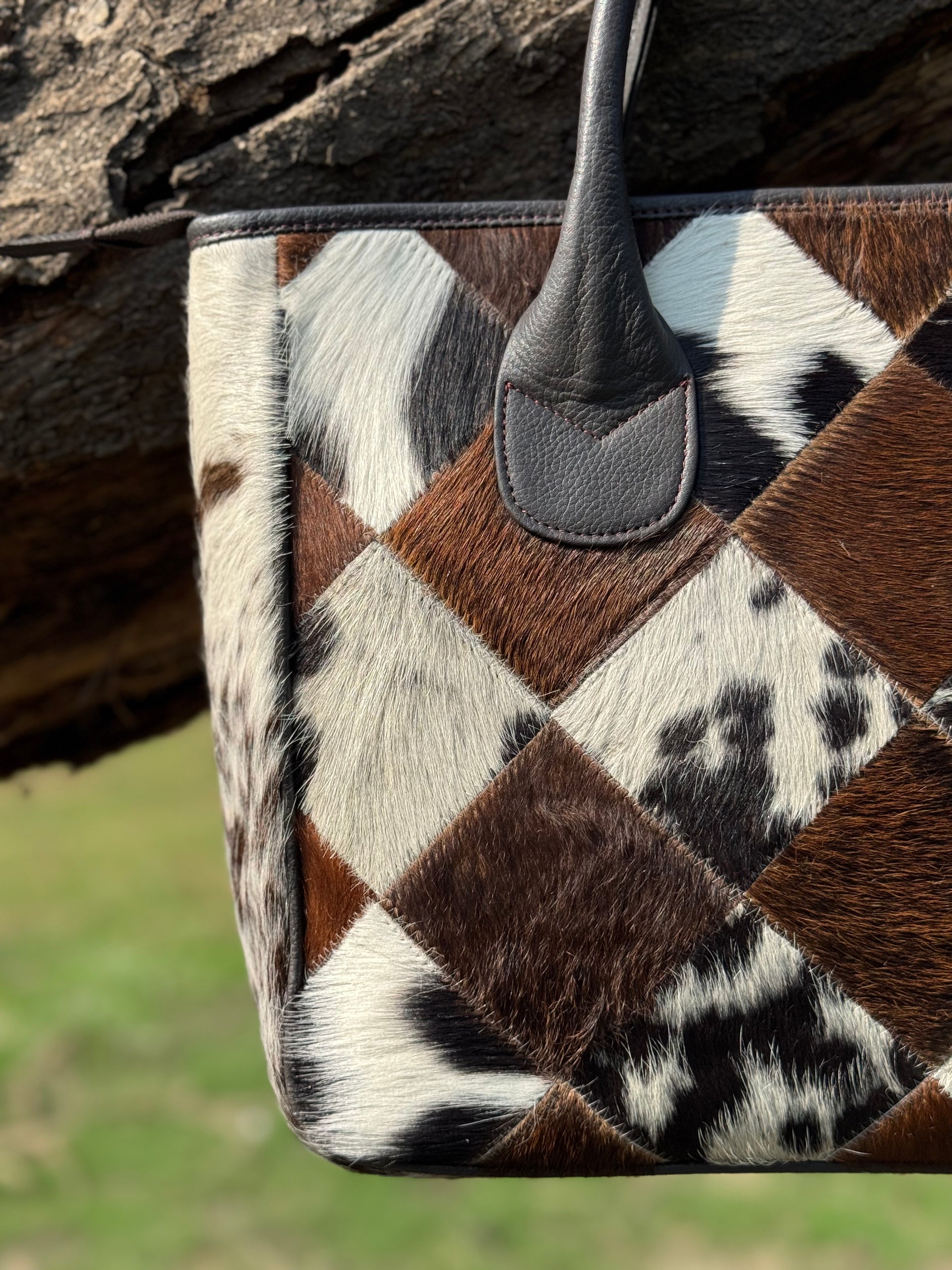 Handcrafted Patchwork Cowhide Tote