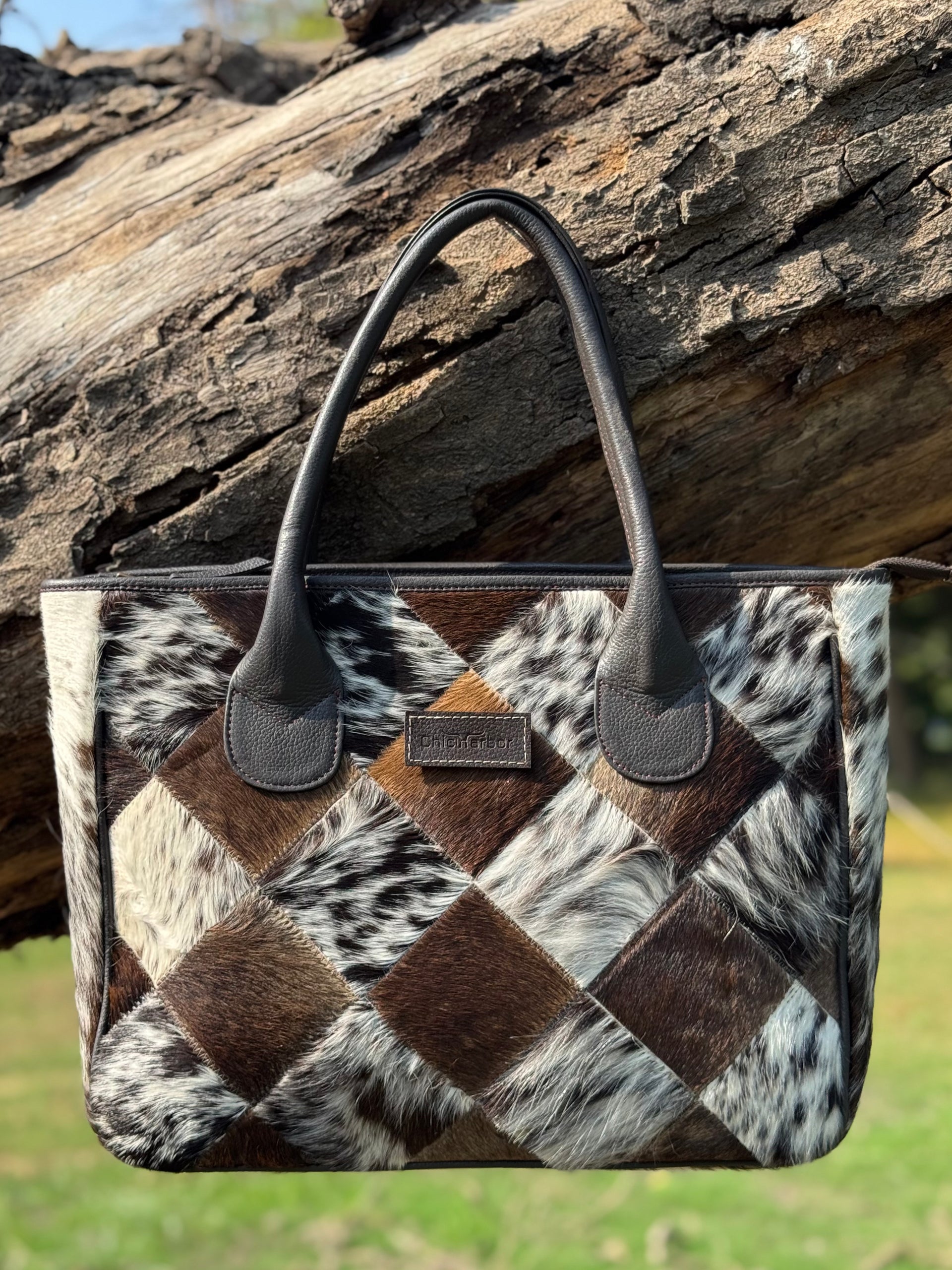 Handcrafted Patchwork Cowhide Tote