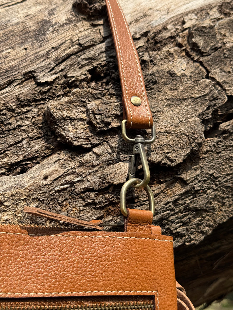 Cowhide Patchwork Fringe Crossbody Bag – Genuine Leather