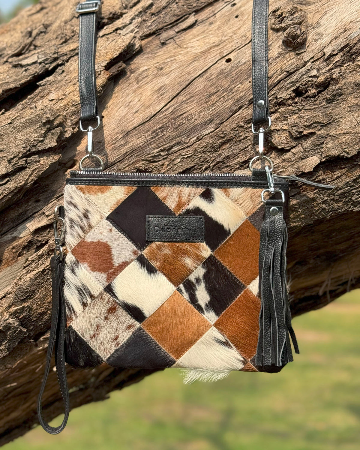 Handcrafted Cowhide Patchwork Leather Crossbody Bag