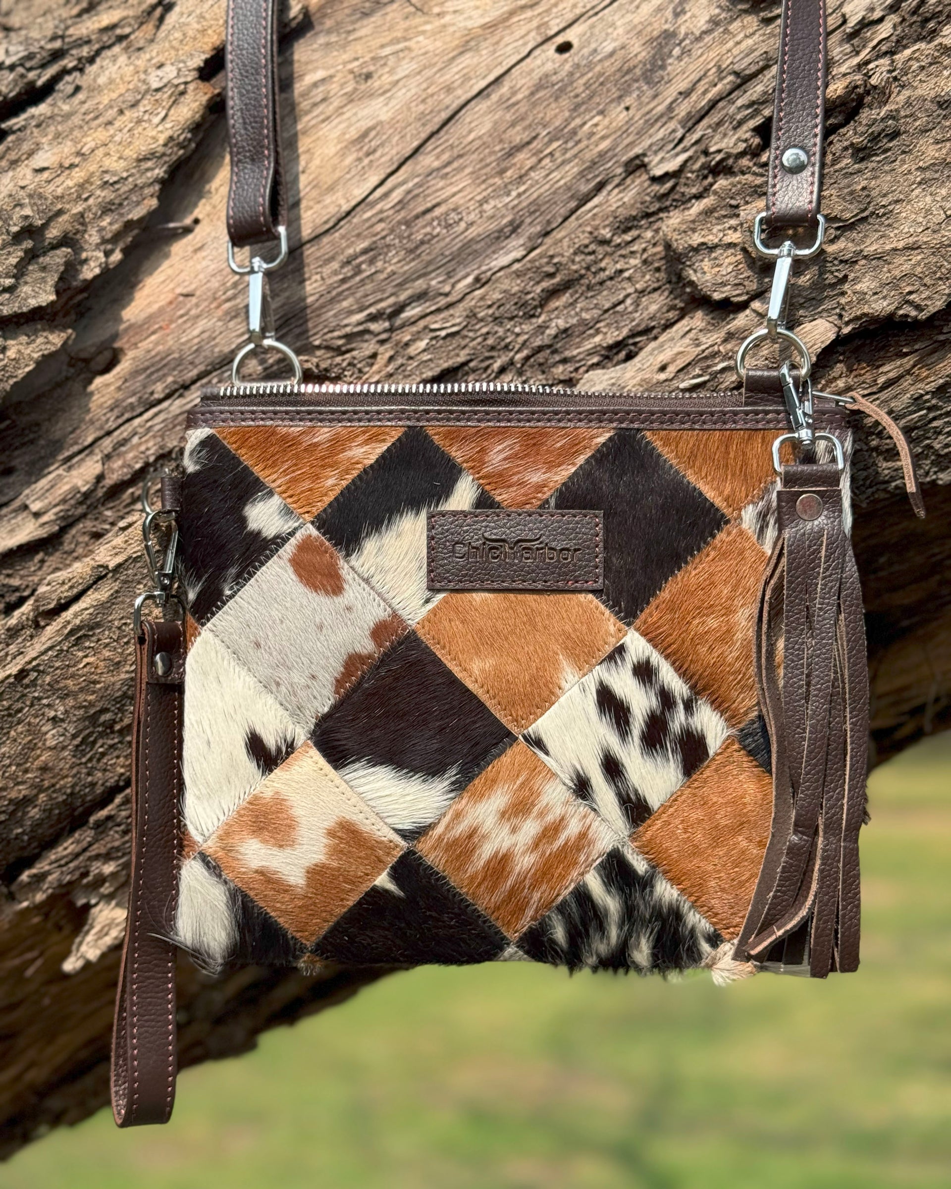 Handcrafted Cowhide Patchwork Leather Crossbody Bag