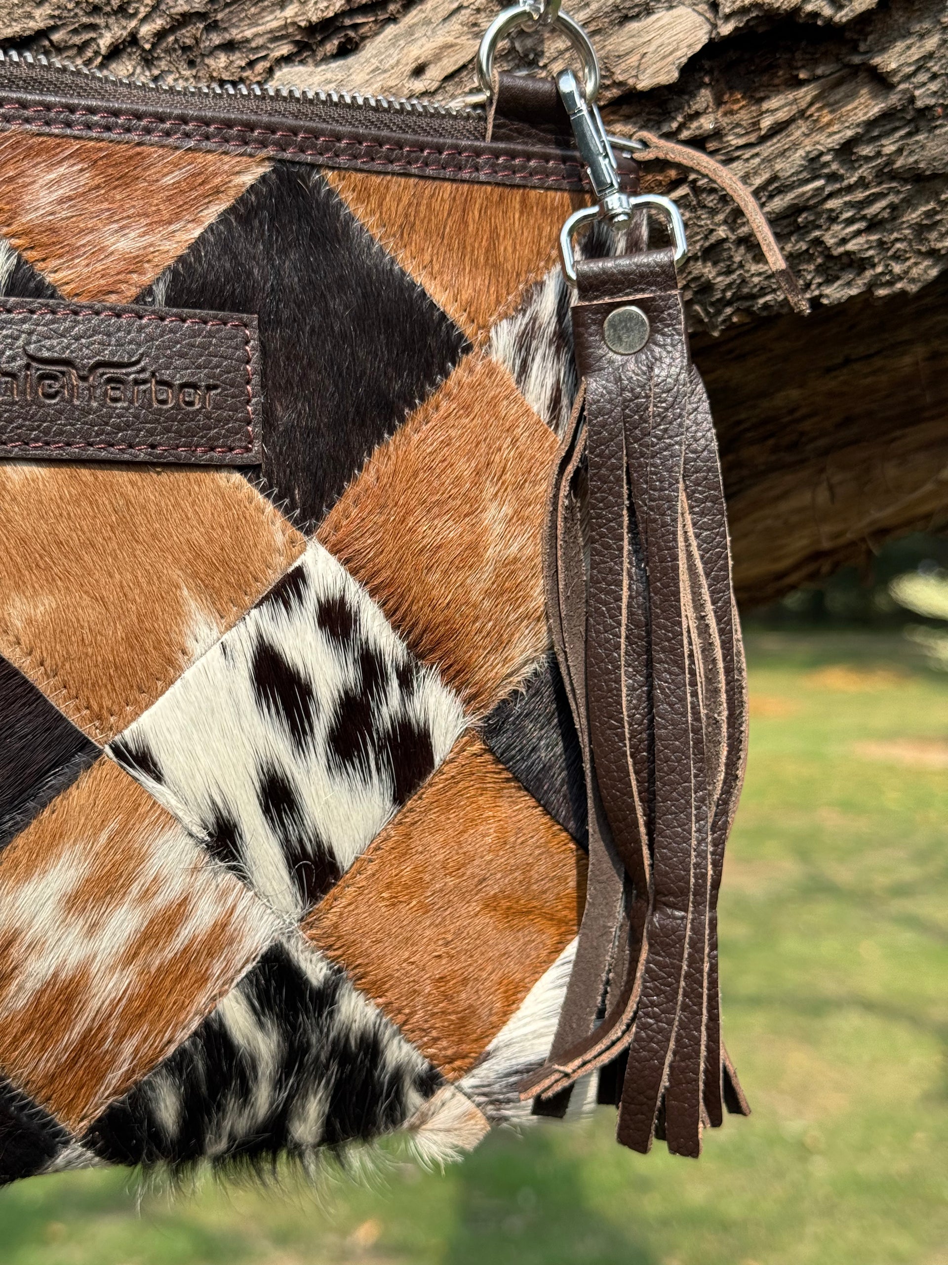 Handcrafted Cowhide Patchwork Leather Crossbody Bag