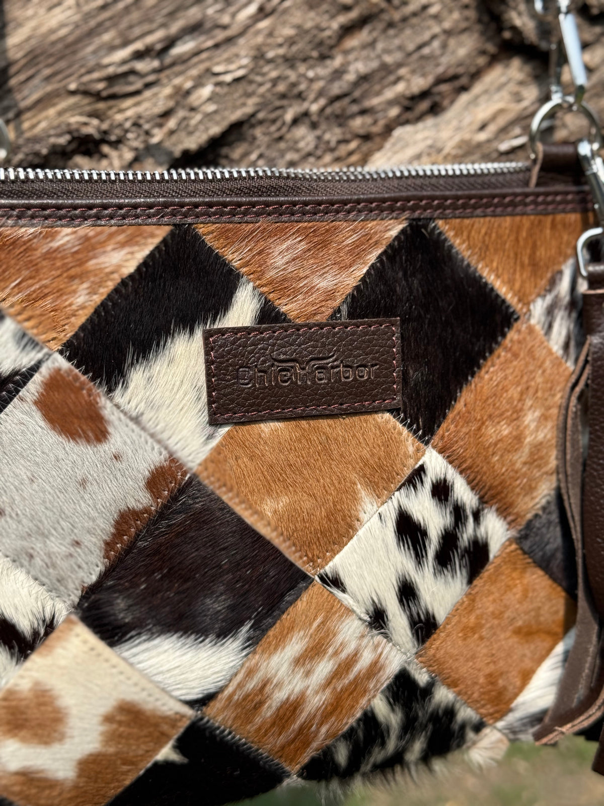 Handcrafted Cowhide Patchwork Leather Crossbody Bag