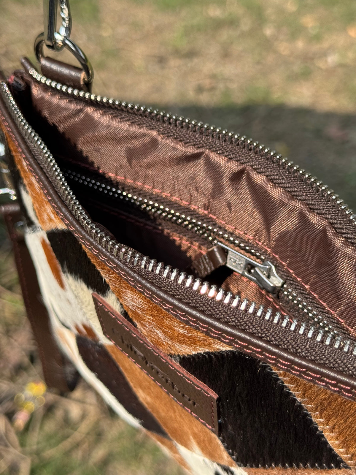 Handcrafted Cowhide Patchwork Leather Crossbody Bag