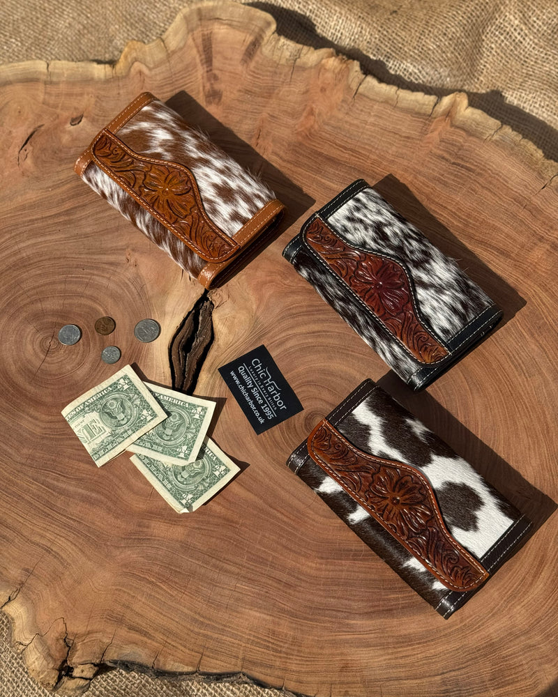 Handcrafted Embossed Cowhide Leather Long Wallet