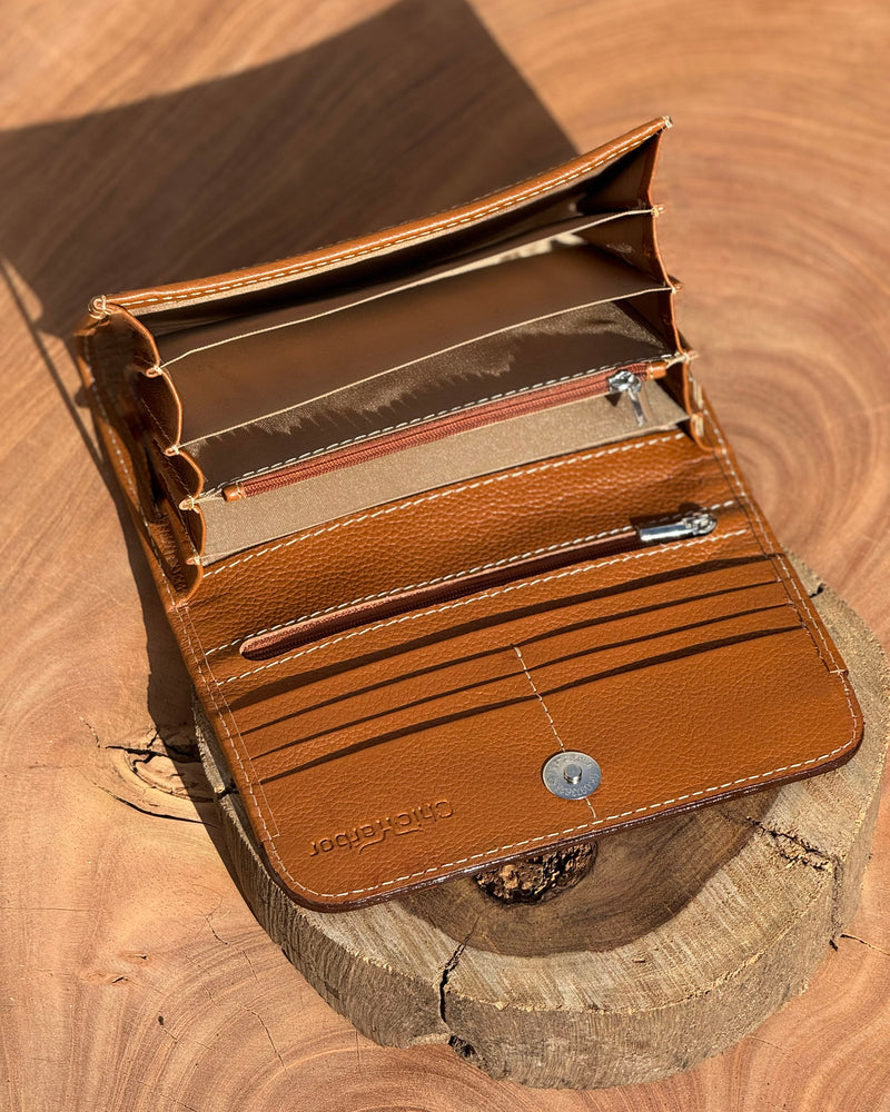 Handcrafted Embossed Cowhide Leather Long Wallet