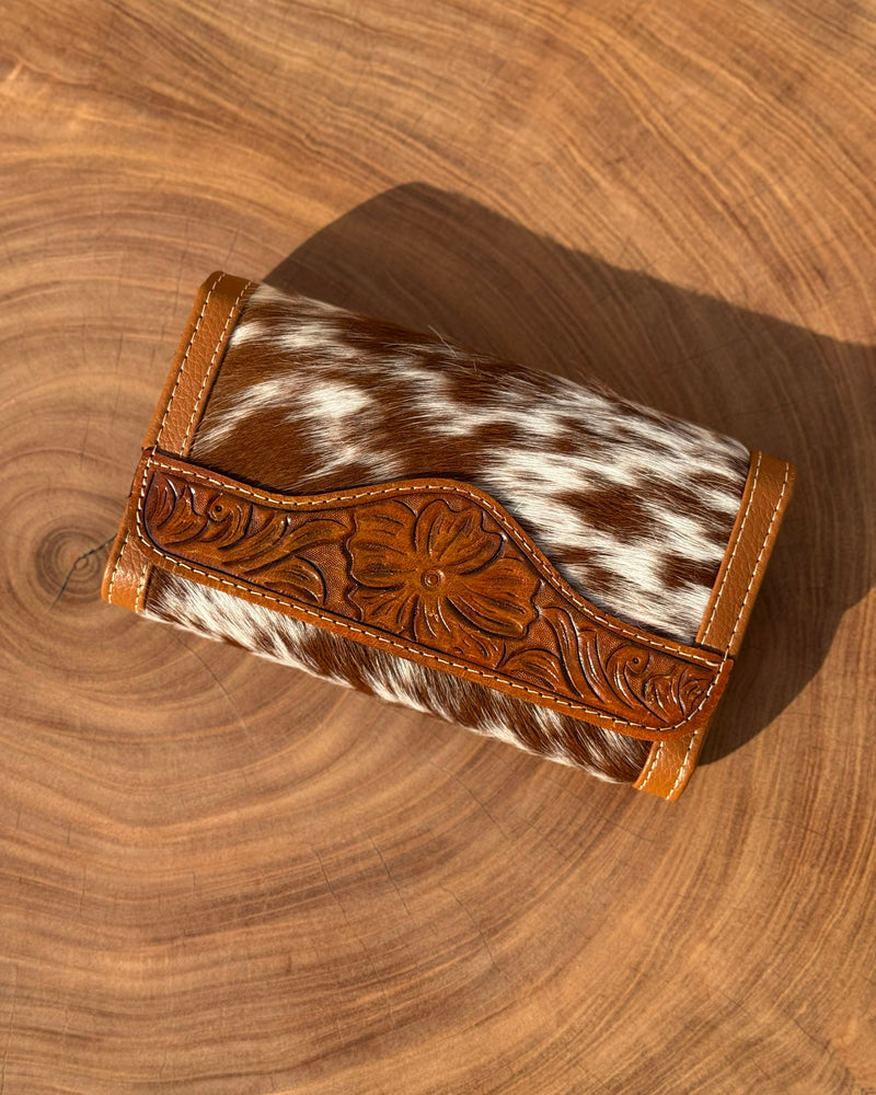 Handcrafted Embossed Cowhide Leather Long Wallet