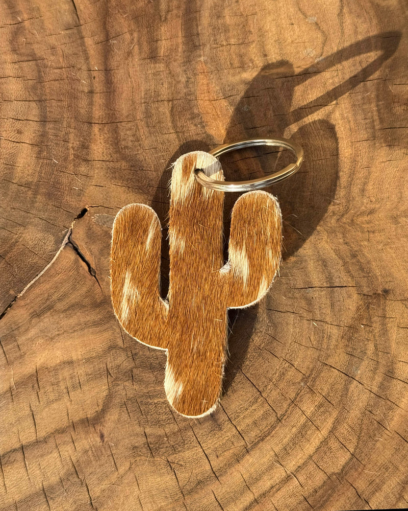 Rustic Cowhide Cactus Leather Key Tag