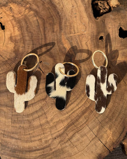 Rustic Cowhide Cactus Leather Key Tag