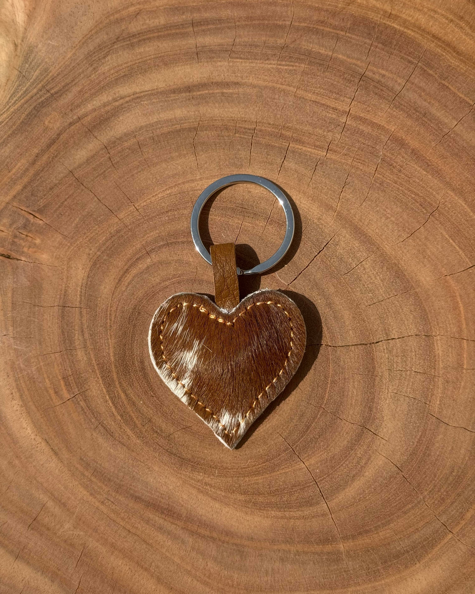 Rustic Cowhide Heart-Shaped Leather Key Tag
