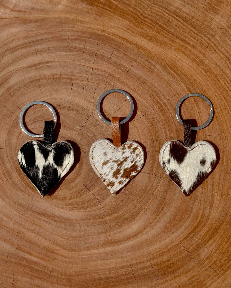 Rustic Cowhide Heart-Shaped Leather Key Tag