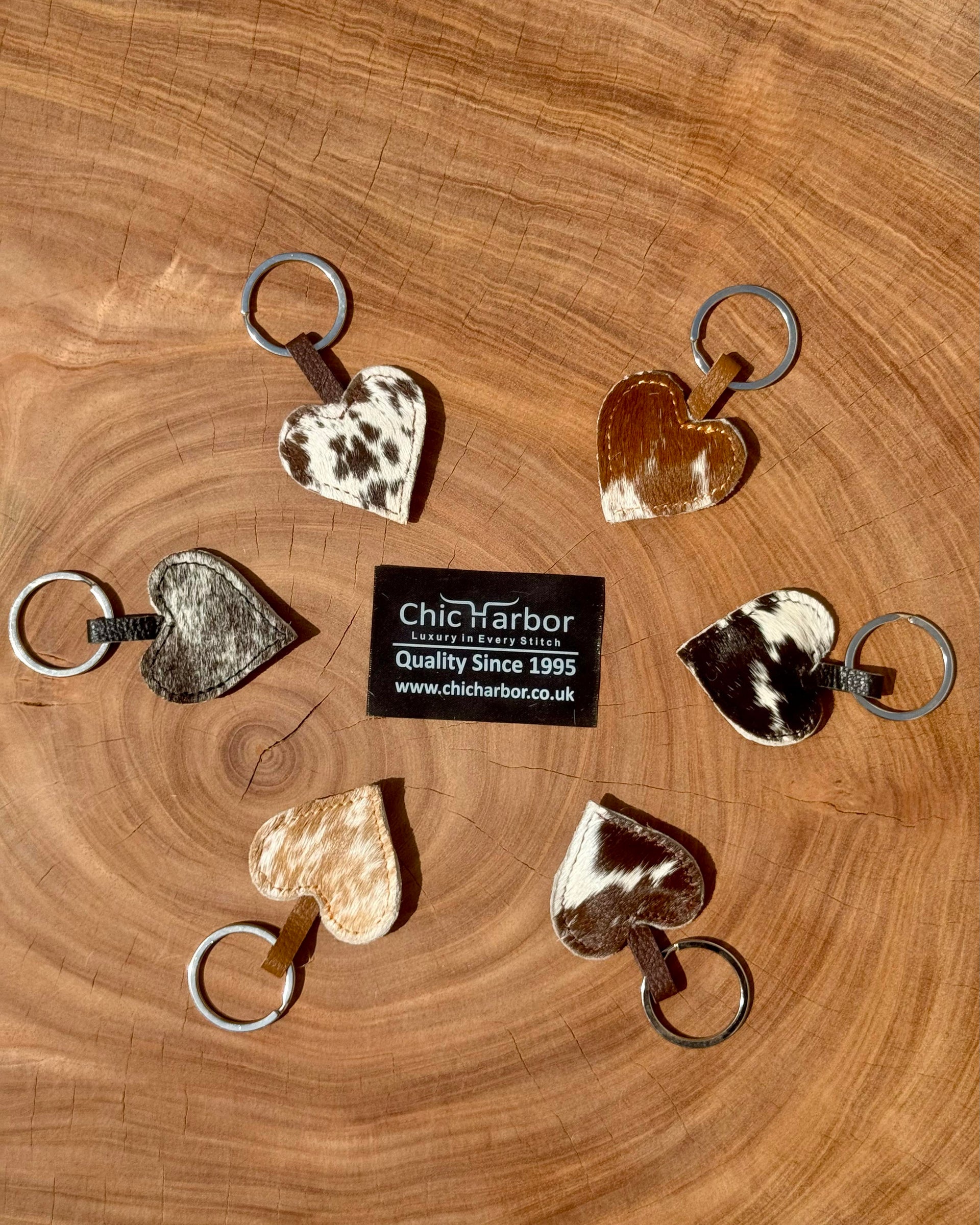 Rustic Cowhide Heart-Shaped Leather Key Tag