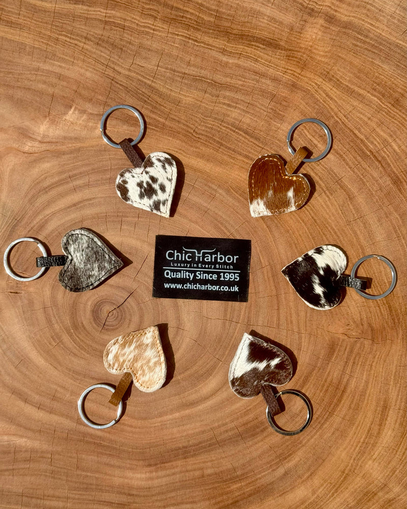 Rustic Cowhide Heart-Shaped Leather Key Tag
