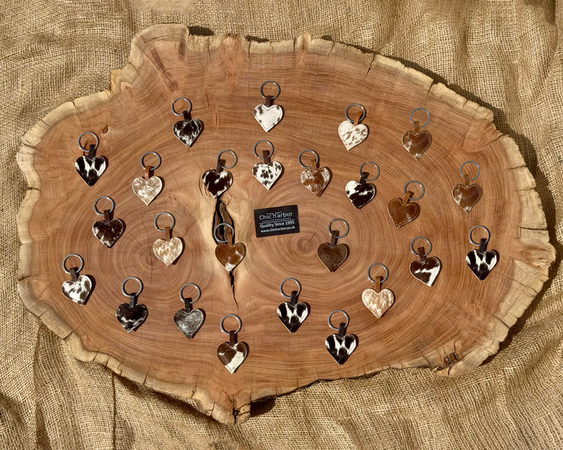 Rustic Cowhide Heart-Shaped Leather Key Tag