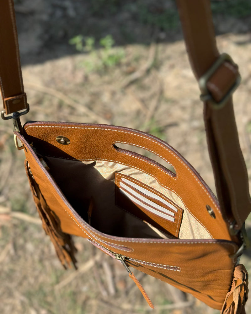 Handcrafted Cowhide Fringe Crossbody Bag