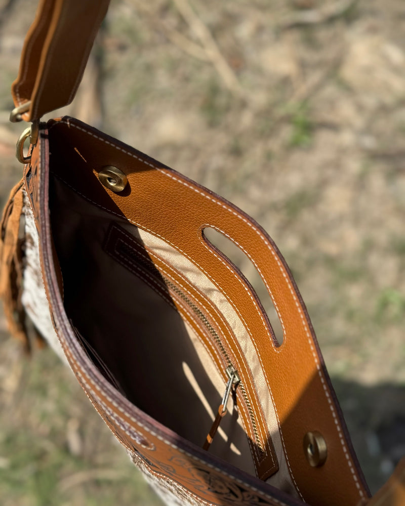 Handcrafted Cowhide Fringe Crossbody Bag