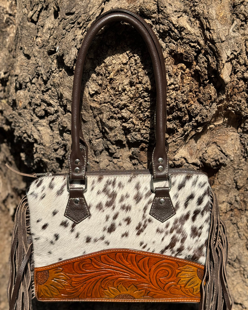 Artisan Cowhide Leather Fringe Satchel