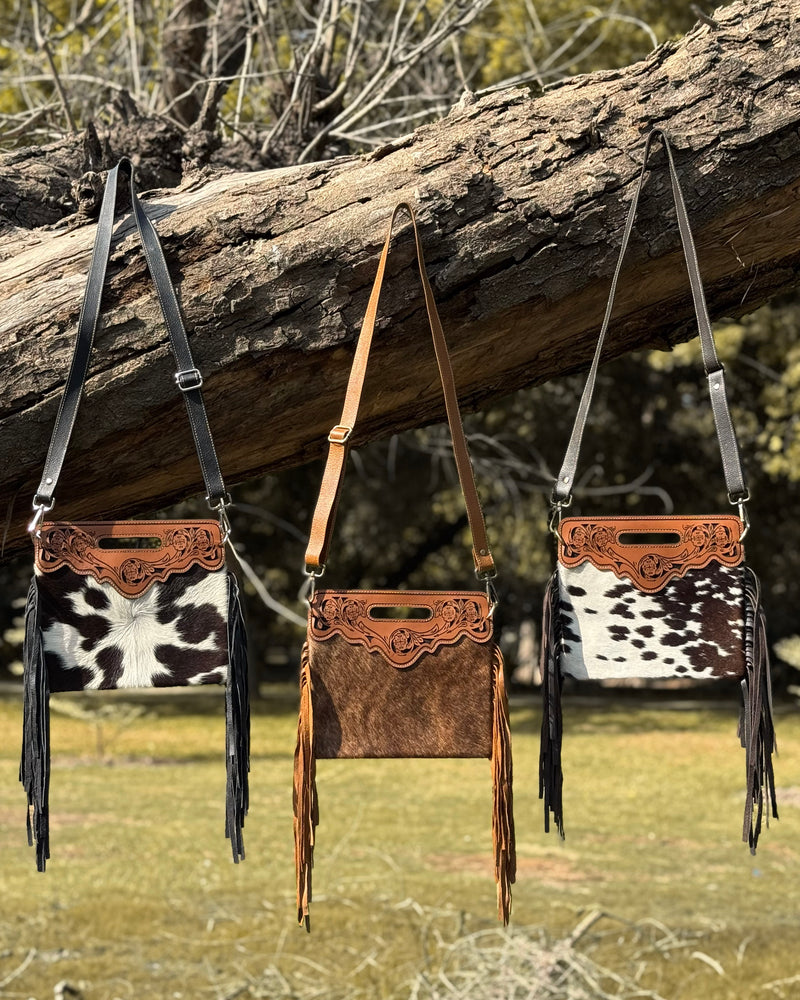 Western Cowhide Leather Fringe Crossbody